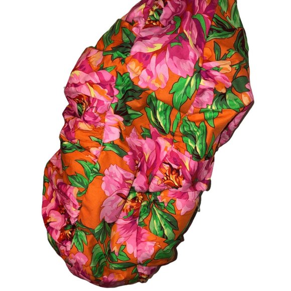 Hand Crafted pink orange Tropical SUMMER Floral cotton hobo bag - Picture 5 of 7